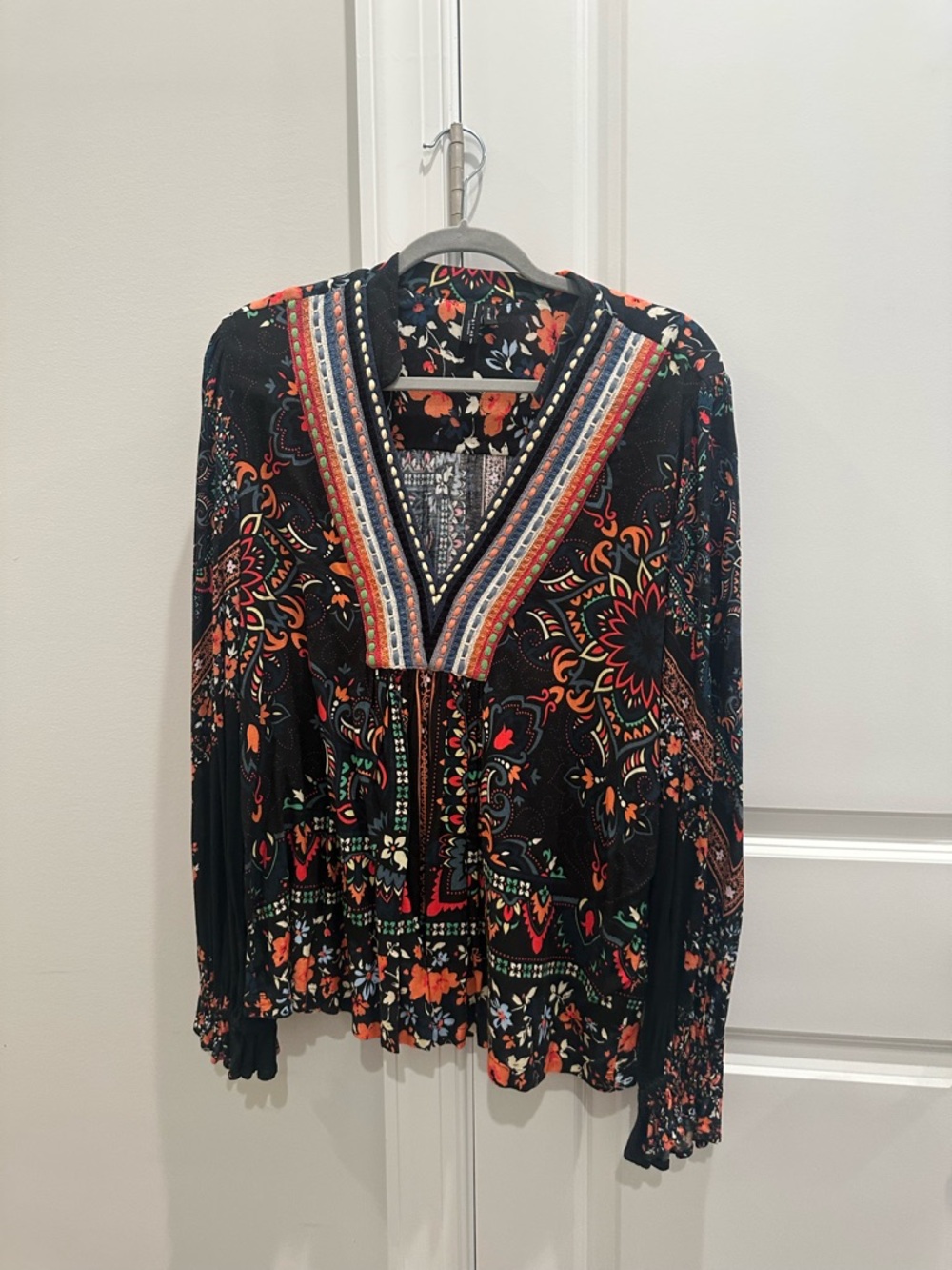 UNAVAILABLE Black Floral Embroidered V-Neck Boho Blouse
